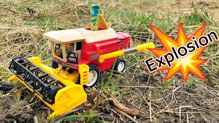 🚜 Combine Harvester 🧨 toy vs FIRECRACKER explosion Test Destruction blow up Exploding FUN experiment