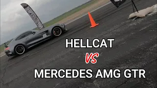 Challenger Hellcat vs 2018 Mercedes AMG GTR 1/2 Mile Drag Race Airstrip Attack Standing Half Mile