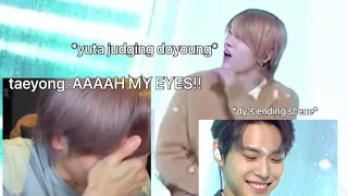 nct u from home unit and taeyong reacting to doyoung’s ending scene on inkigayo live