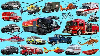 Emergency Vehicles - Rescue Trucks Name and Sounds | Police Car, Fire Truck, Ambulance, Truck, Car