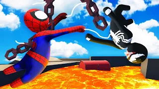 Spiderman BATTLES Venom over HUGE Lava Pool... (Human Fall Flat New Update)