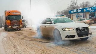 AUDI вытаскивает ФУРЫ в снегопад. Поспорил с SUBARU