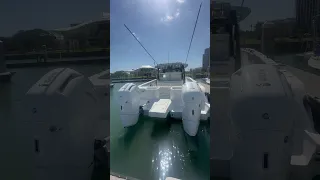 Trimming down the twin Mercury V12 600hp Verados powering the Aquila 47 Molokai Power Catamaran!