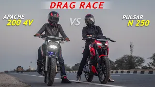 Apache 200 4V vs Pulsar N 250 : Drag Race | TOP END RACE | Totally Surprised in This Race