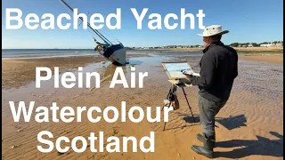 Plein Air Watercolour of a Beached Yacht, Elie. Scotland