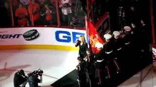 Lauren Hart sings God Bless America at Flyers Bruins game the day after Bin Laden killed