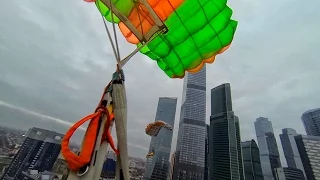 Danger jump wingsuit with Moscow-City