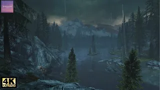 Walking in the Rain in Skyrim | Relaxing Rain Sounds - Ambience | 4K Ultra with ENB Graphic Mods