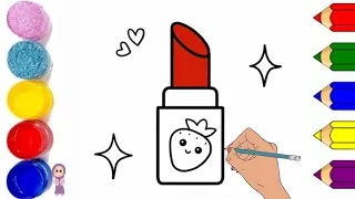 How to draw cute strawberry lipstick  | easy lipstick drawing for kids ‎@Gul-e-ZahraArt