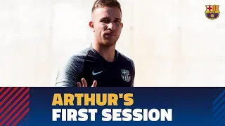 Arthur’s first training session with Barça