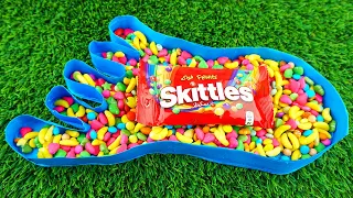 Satisfying Video l Mixing Candy in Glitter Foot Bathtub with Grid Balls & Smoothie Skittles ASMR