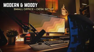 MODERN and MOODY Desk Setup - Small Office + Desk Tour