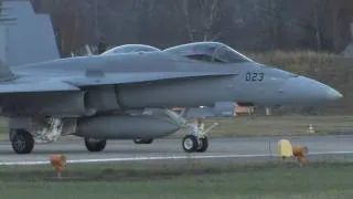 F/A-18 and Mirage III at night at Sion / Switzerland