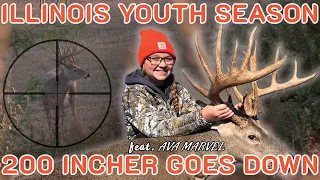 Ava Marvel's 200 Inch Illinois Youth Season Giant! (Girl takes down Huge Buck during Youth SZN!!!)