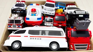 A miniature ambulance car drives down a slope with a siren sounding! Emergency vehicles!