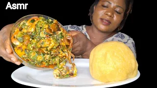 Nigeria food ASMR mukbang/ okra soup and garri fufu eating Sound mukbang