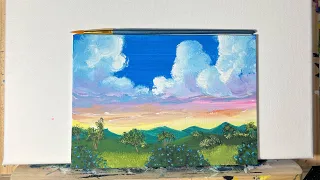 Clouded Sky Painting With Acrylic Step By Step | Painting Time Lapse How to paint For Beginners easy