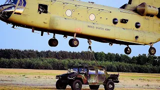 "Sling Load" Training: U.S. Army CH-47 Chinook In Heavy Lift Action