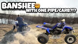 Banshee with one pipe/carb?! | Yamaha Banshee with 2 to 1 carburetor pipe setup.