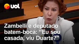 Zambelli e Duarte Jr. discutem: 'Deve estar apaixonado por mim'; deputado rebate: 'Tenho bom gosto'