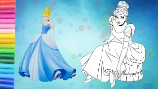 CINDERELLA coloring page with STICKERS story Disney Princess Glitter coloring FunTime