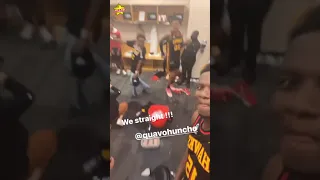 Atlanta rapper Quavo gets down with Hawks in their locker room after they advance to ECF