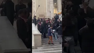 Taehyung and Lisa talking to each other at Paris Celine Fashion Show!