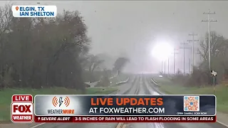 Transformer Explodes As Tornado Moves Across Road In Elgin, Texas