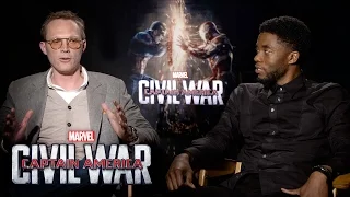 Paul Bettany and Chadwick Boseman on Marvel's Captain America: Civil War