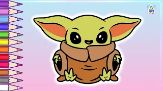 💫 Coloring Kids 💫 How to draw Baby Yoda for kids