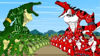 GREEN CROCOZILLA vs RED DINOSAURS EVOLUTION T-REX : Who Is The True King Of The Monsters ???