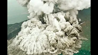 Aerial visuals of Anak Krakatau volcano eruption that caused Indonesia tsunami