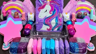 UNICORN GALAXY Slime Mixing Makeup,Parts, Glitter Into Slime! Satisfying Slime Video ASMR