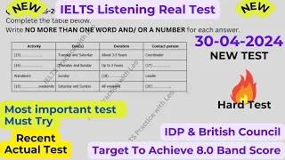 IELTS Listening Practice with Recent Actual IELTS Exam with Answers [Real Exam 92] 30th April 2024