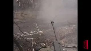 BMPT Terminator, BMD and BMPT with ZU-23 anti aircraft gun attack Ukrainian forest