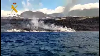 Delta de lava creado en La Palma en la costa de Tazacorte por la erupción en Cumbre Vieja