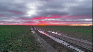 Красочный закат над пшеничным полем поздней осенью | Colorful sunset over wheat field in late autumn