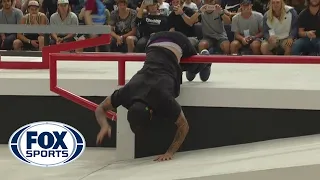 Nyjah Huston attempts tough trick, falls on rail - SLS Munich