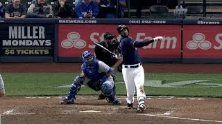 TOR@MIL: Santana's bat hits Maile in the head