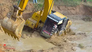 Unexpected​ Excavator Sink Mud Underwater - Caterpillar 312B Very Difficult Recovery