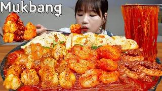 Sub)Real Mukbang- Stir-Fried Beef Intestines, Octopus, Shrimp🔥 (NakGopSae) Spicy Noodles🍜 KOREANFOOD