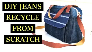 DIY DENIM/JEANS CROSSBODY BAG/PURSE FROM OLD JEANS/RECYCLE/JEANS BAG HAND MADE/ เย็บกระเป๋าจากยีนส์