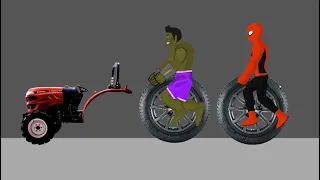 Hulk vs SpiderMan Tractor Tire Funny Parody Animations - Drawing Cartoons 2 - Raza Animations