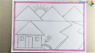 😃😃Scenery Drawing with triangles and circles 😍 Creative Drawing 😍Techniques