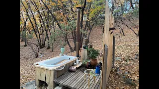 wood stove powered outdoor bathtub and shower for $50