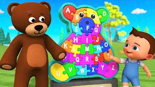 Learning Alphabets with Teddy Bear Dance Wooden Alphabets Puzzle ToySet | A-Z Kids 3D Educational