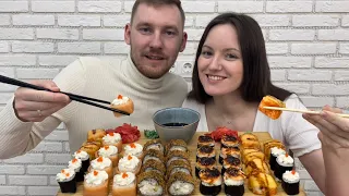 МУКБАНГ РОЛЛЫ ФИЛАДЕЛЬФИЯ ЗАПЕЧЁННЫЕ С КУРИЦЕЙ СУШИ MUKBANG ROLLS PHILADELPHIA денежный конкурс