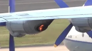 Flaming and noisy Antonov An-12 startup (and smoky takeoff!)