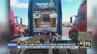 Stolen semi found in Phoenix neighborhood