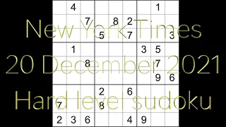 Sudoku solution – New York Times sudoku 20 December 2021 Hard leve